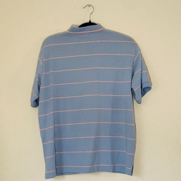 VTG Lacoste Polo Shirt Women XL Blue Pink Stripe Top Pastel Preppy Classic Logo - Picture 2 of 8